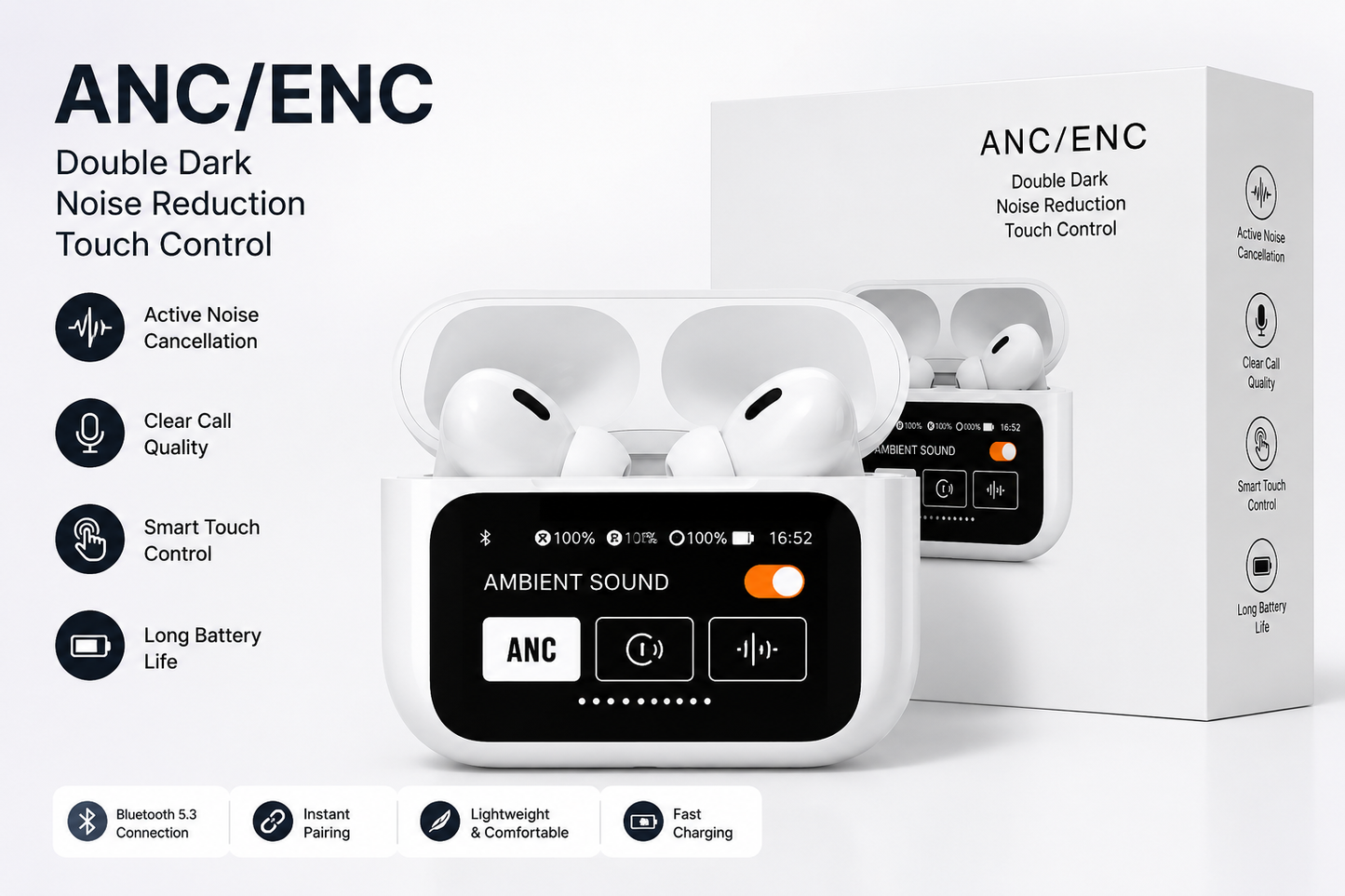 Air A9 Pro Digital Display Case Airpods / ANC/ENC Touch Screen Wireless Earbuds