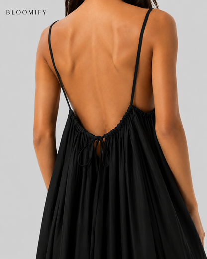 Backless Cami Gathered Maxi Dress with Back Flow