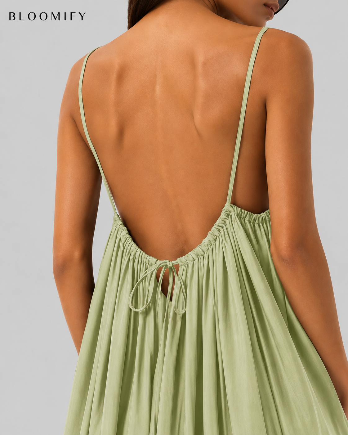 Backless Cami Gathered Maxi Dress with Back Flow