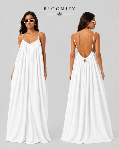Backless Cami Gathered Maxi Dress with Back Flow