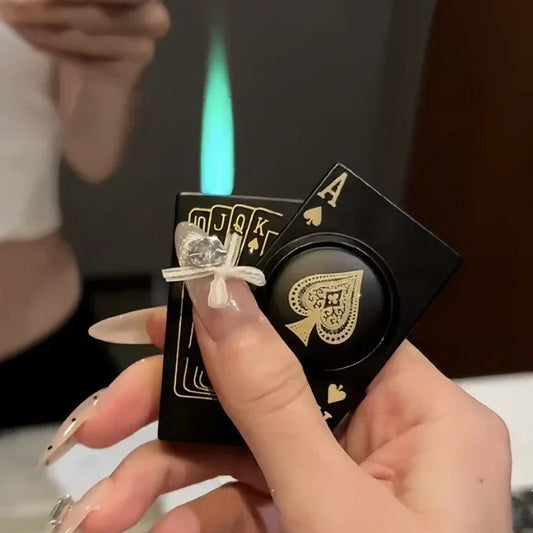 Windproof Butane Lighter Creative Playing Cards Ace of Spades Design Straight Metal Fun Toy for Men Smoking Accessories