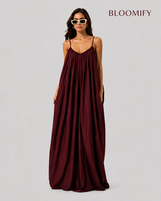 Backless Cami Gathered Maxi Dress with Back Flow