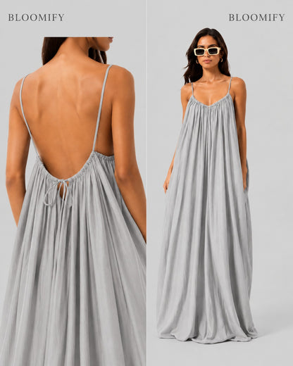 Backless Cami Gathered Maxi Dress with Back Flow