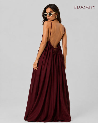 Backless Cami Gathered Maxi Dress with Back Flow